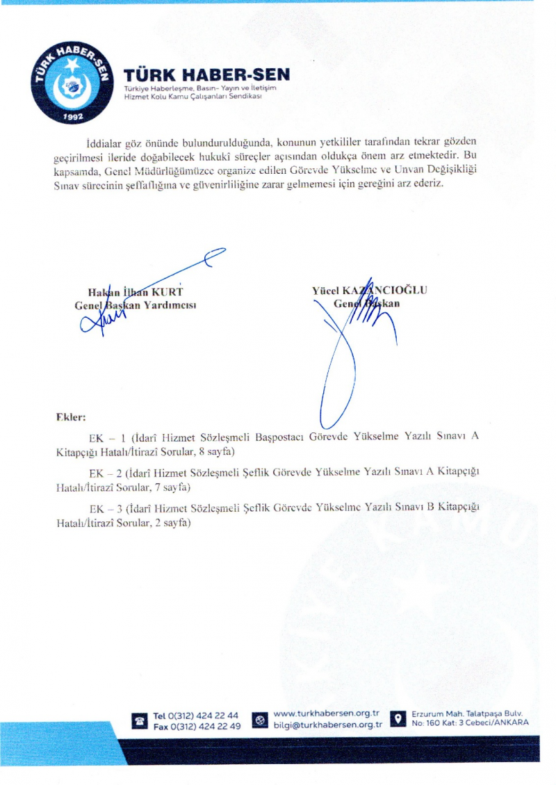 PTT AŞ'DE  YAPILAN GÖREVDE YÜKSELME VE UNVAN DEĞİŞİKLİĞİ SINAVINA İTİRAZ ETTİK-2140