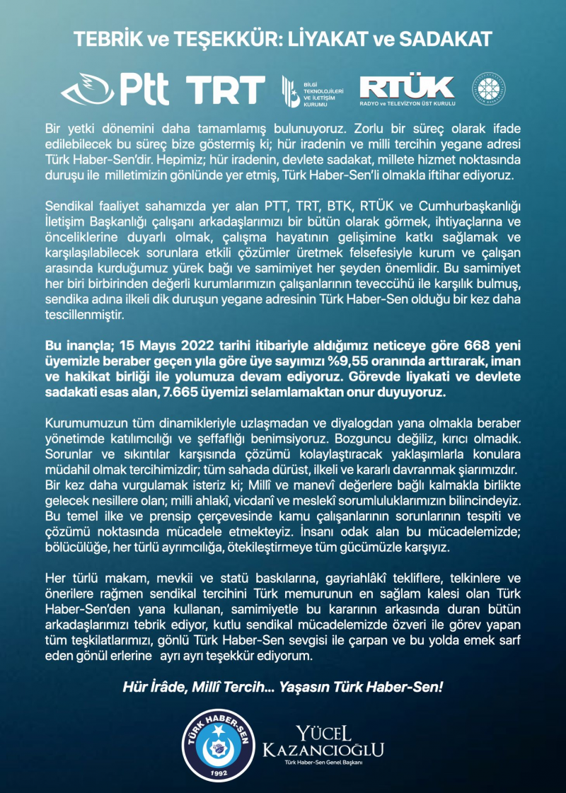 HAKLI TERCİH MİLLİ GURUR TEBRİK VE TEŞEKKÜR : LİYAKAT  VE SADAKAT-1148