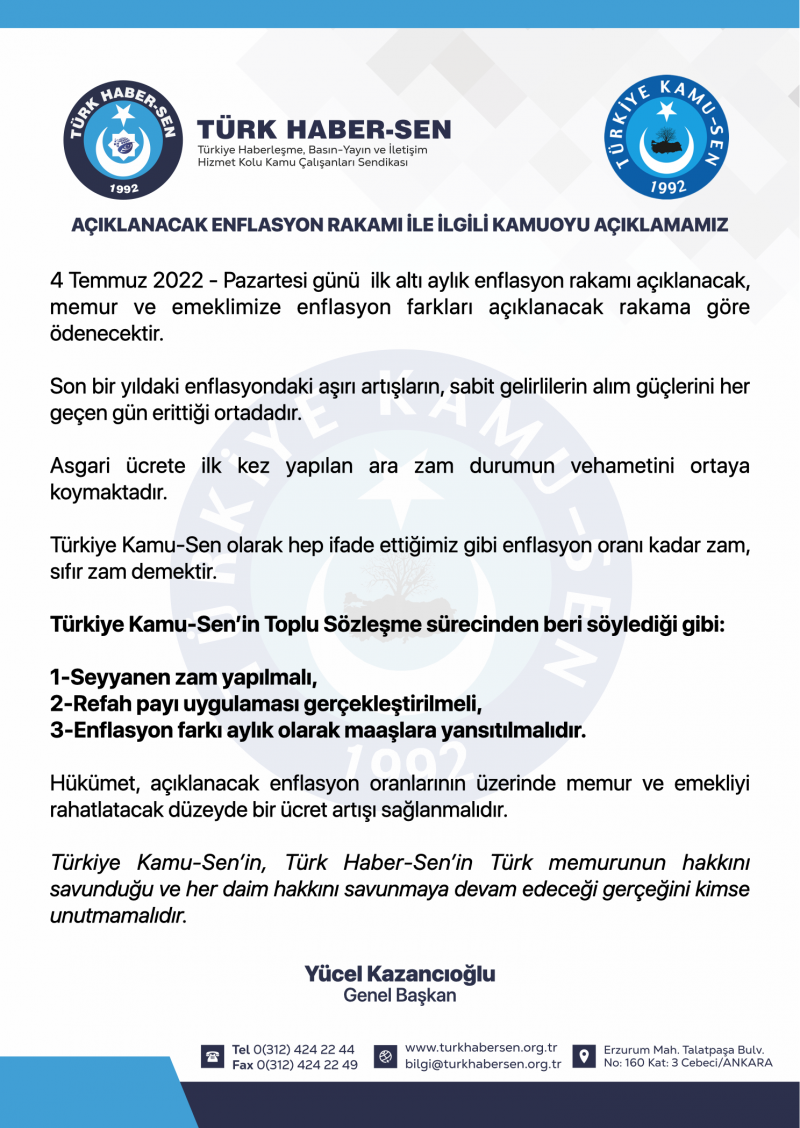 AÇIKLANACAK ENFLASYON RAKAMI İLE İLGİLİ KAMUOYU AÇIKLAMAMIZ-1180