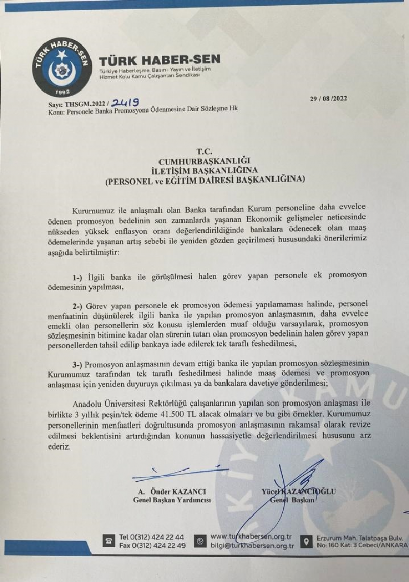 CUMHURBAŞKANLIĞI İLETİŞİM BAŞKANLIĞI'NA BANKA PROMOSYON ÖDEMELERİ HAKKINDA  TALEP  VE ÖNERİLERİMİZİ  İLETTİK-1256