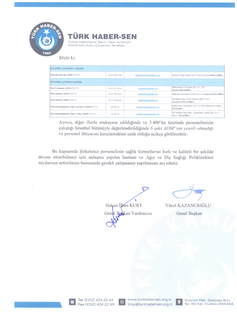 PTT SAĞLIK YARDIM SANDIĞI KAPSAMINDA ANLAŞMALI HASTANELER VE ADSP TALEPLERİMİZİ İLETTİK-1521